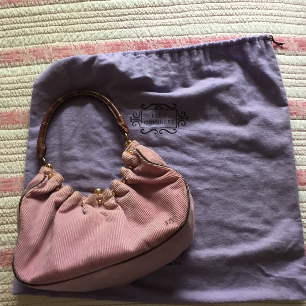 Lulu Guinness Lilac Corduroy and Leather Bag